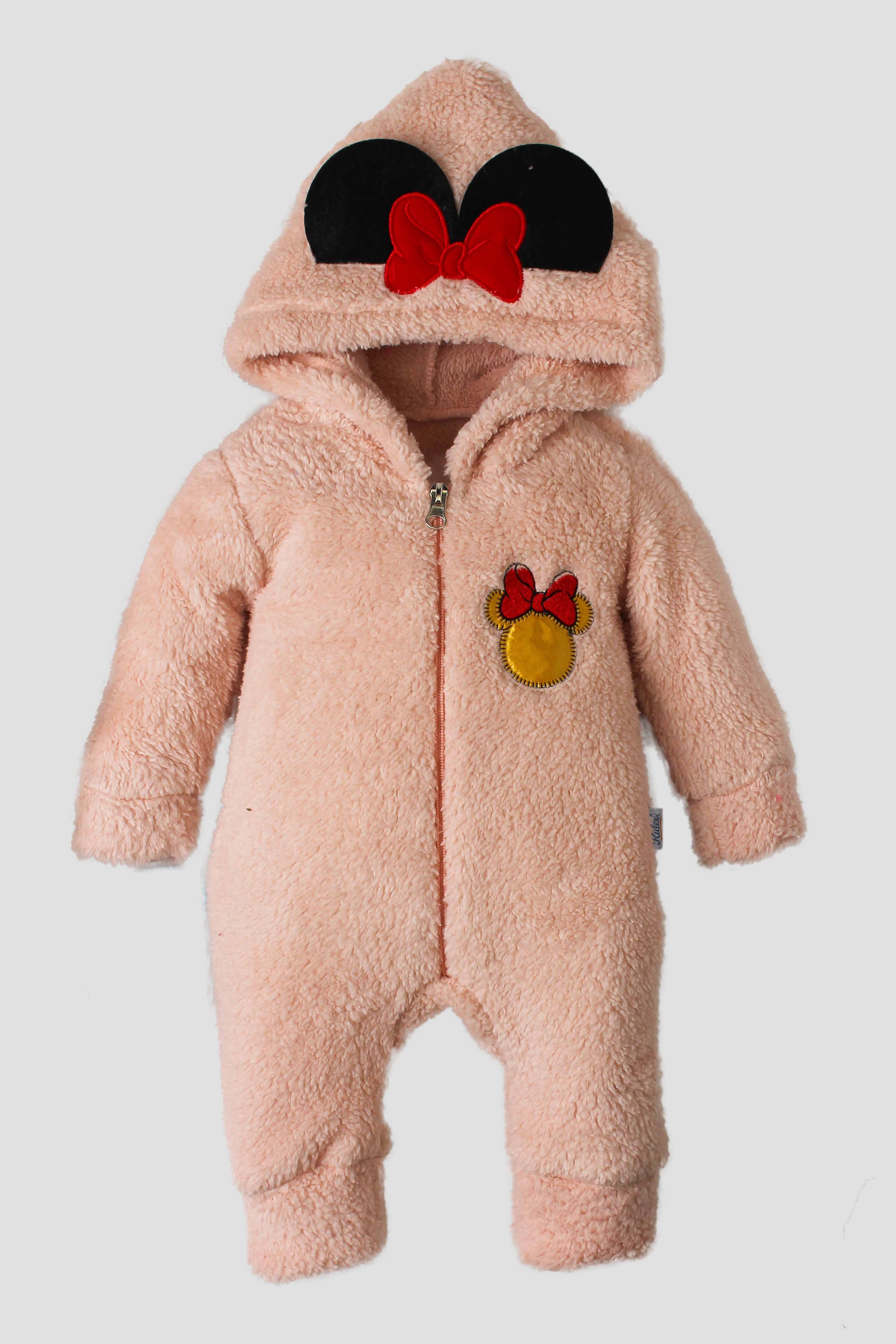 Kız Bebek Kapüşonlu Peluş Kulaklı Fermuarlı Tulum 0 24 Ay